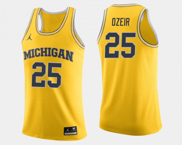 Michigan Wolverines #25 Men's Naji Ozeir Jersey Maize University College Basketball